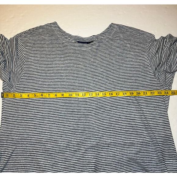 Adrienne Vittadini Women’s Navy White Striped 100% Linen Button Back Top Size 2X - Picture 5 of 6